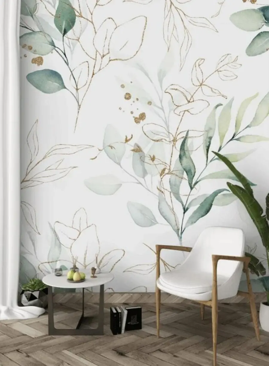 wall murals Green leaves in watercolor style u71464
