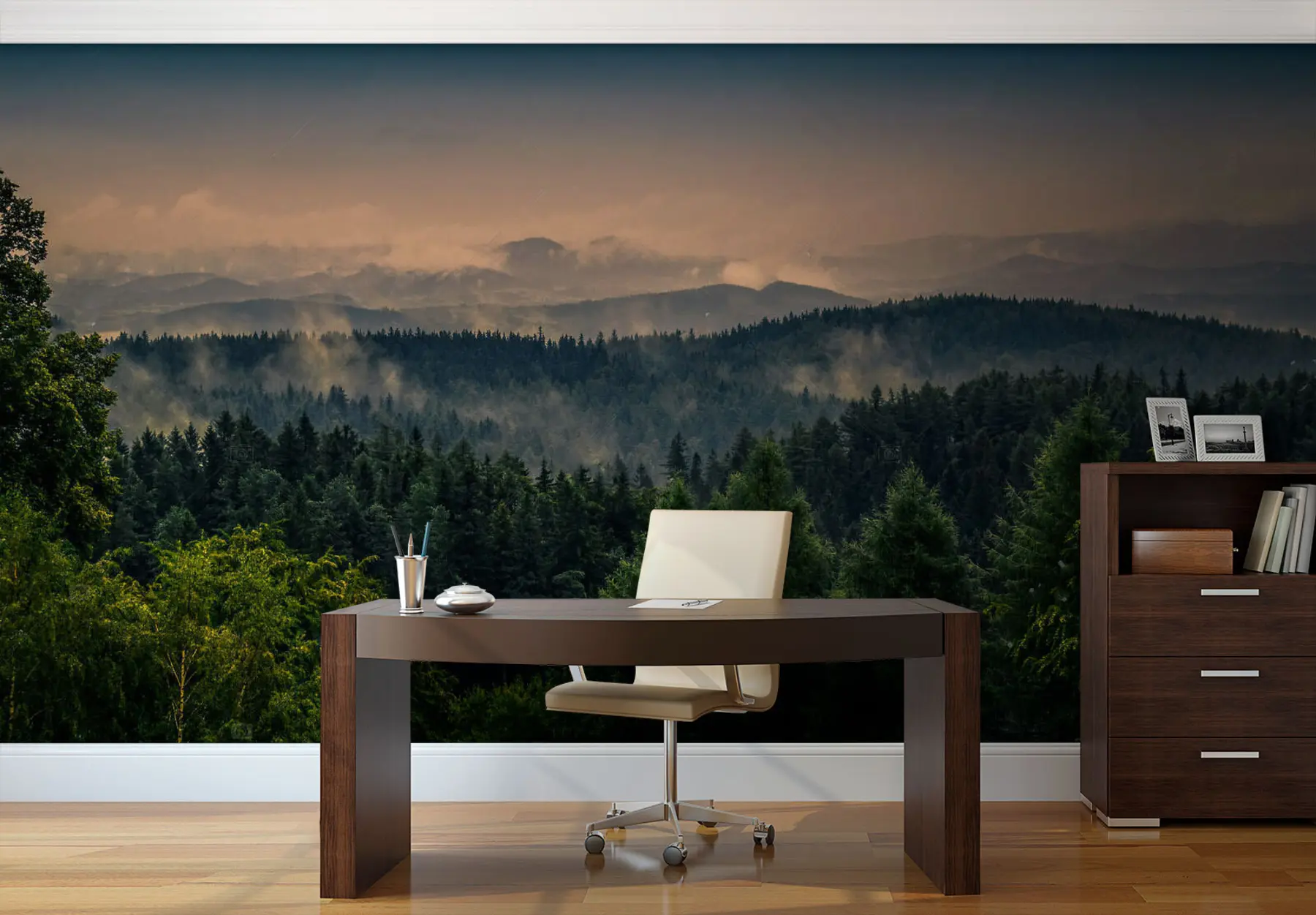 wall murals Trees of trees in the fog u72174