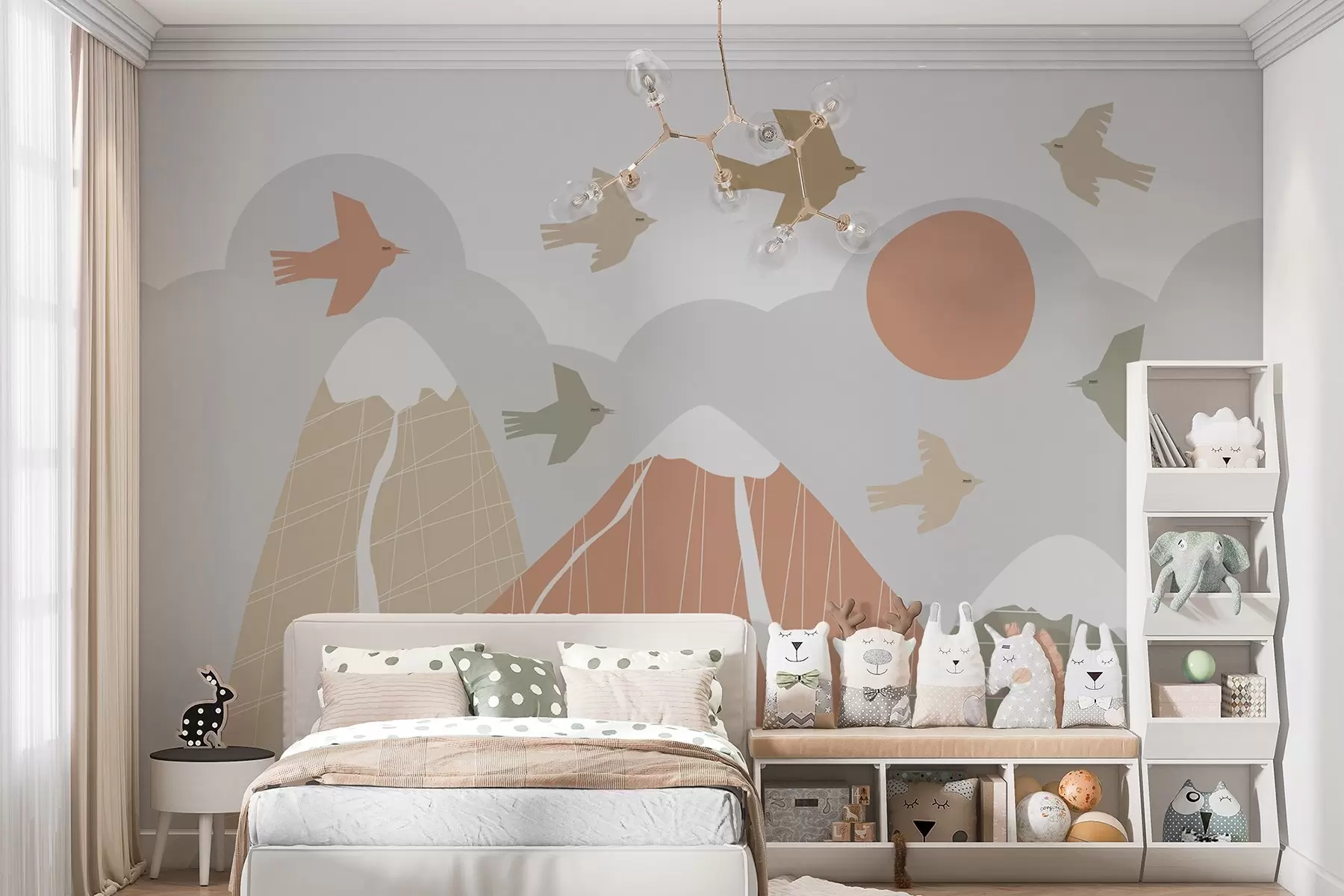 wall murals Scandinavian mountains and birds w05166