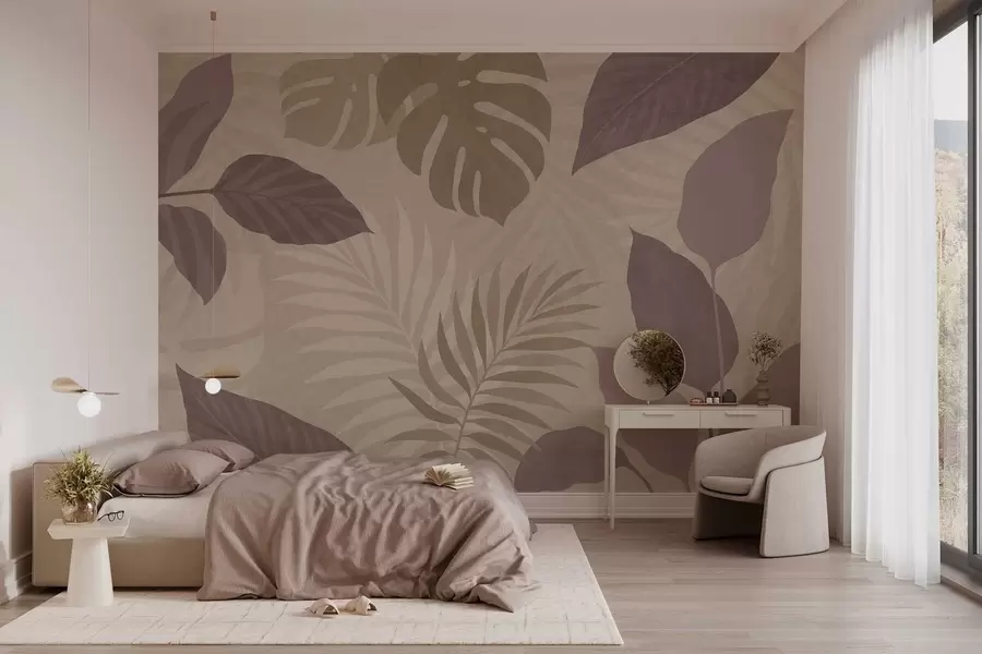 wall murals textured tropical leaves on a sandy background w05063