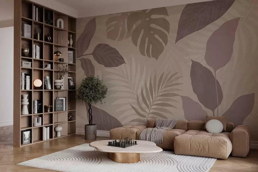 wall murals textured tropical leaves on a sandy background w05063