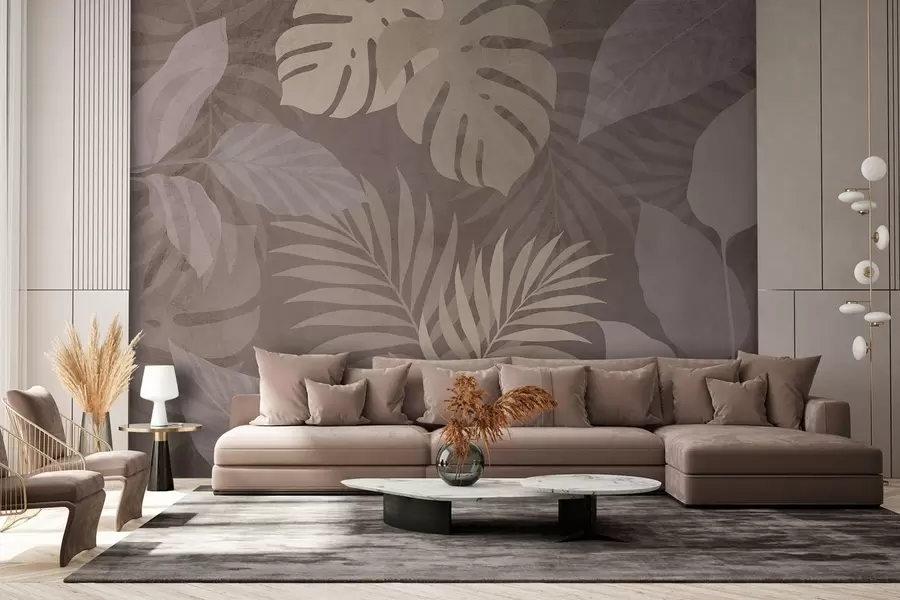 wall murals textured tropical leaves on a chocolate background w05063v2