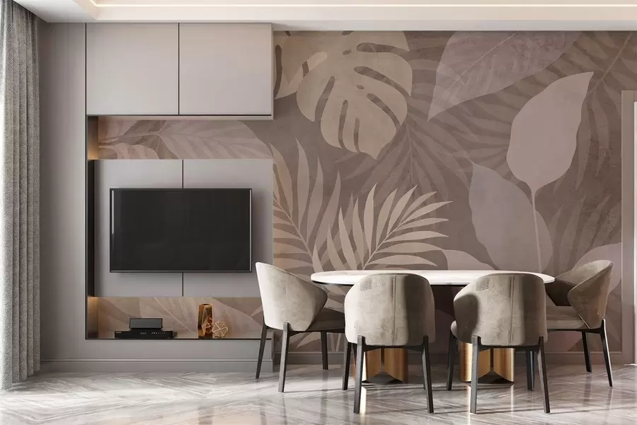 wall murals textured tropical leaves on a chocolate background w05063v2