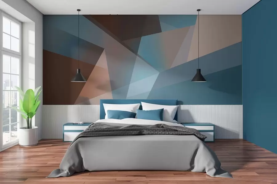 wall murals abstract geometry in blue and brown tones w05064