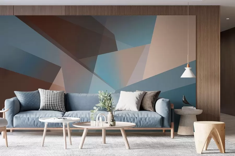 wall murals abstract geometry in blue and brown tones w05064