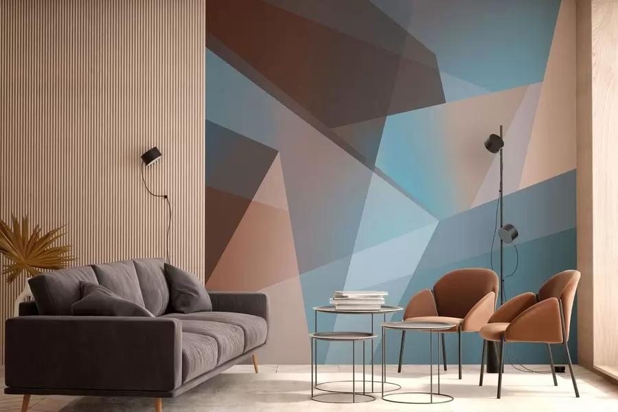 wall murals abstract geometry in blue and brown tones w05064