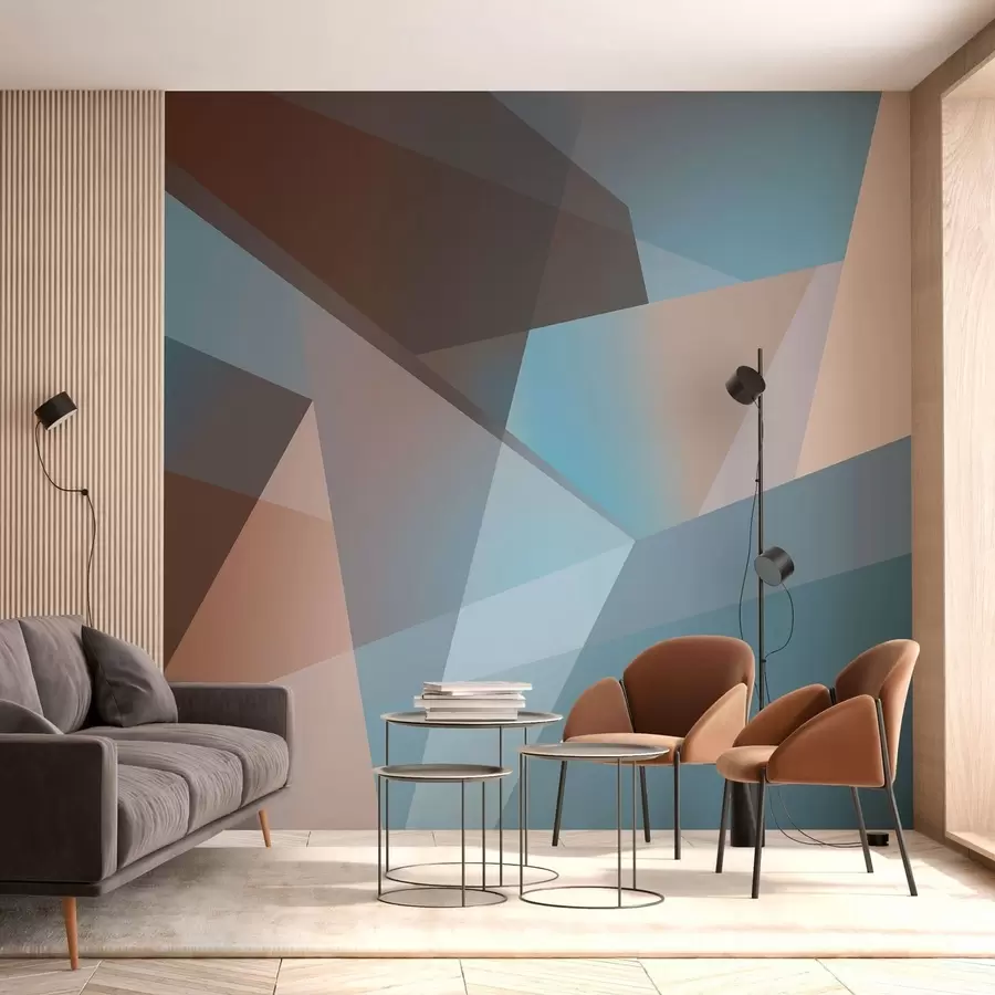 wall murals abstract geometry in blue and brown tones w05064