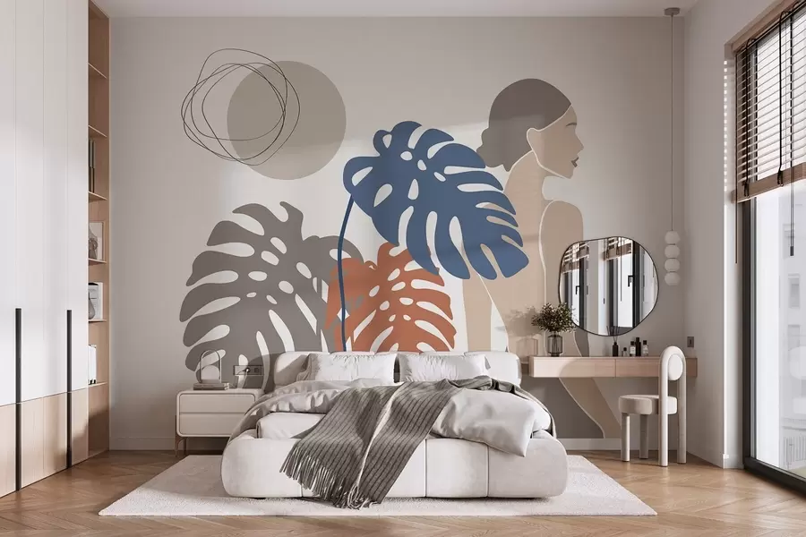 wall murals Silhouette of a woman near tropical leaves w05192