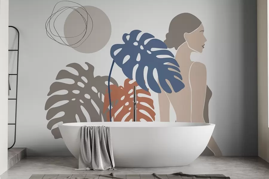 wall murals Silhouette of a woman near tropical leaves w05192