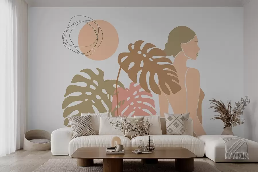 wall murals Silhouette of a woman near tropical leaves w05192v1