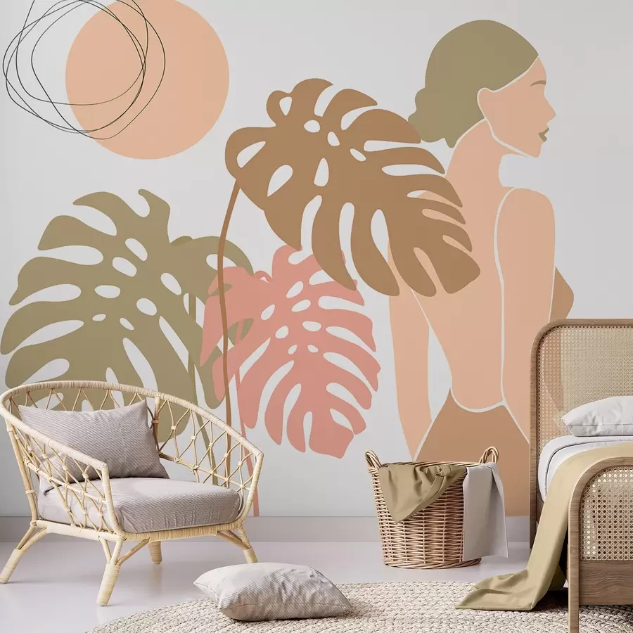 wall murals Silhouette of a woman near tropical leaves w05192v1