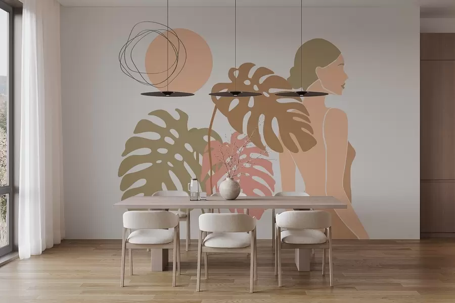 wall murals Silhouette of a woman near tropical leaves w05192v1