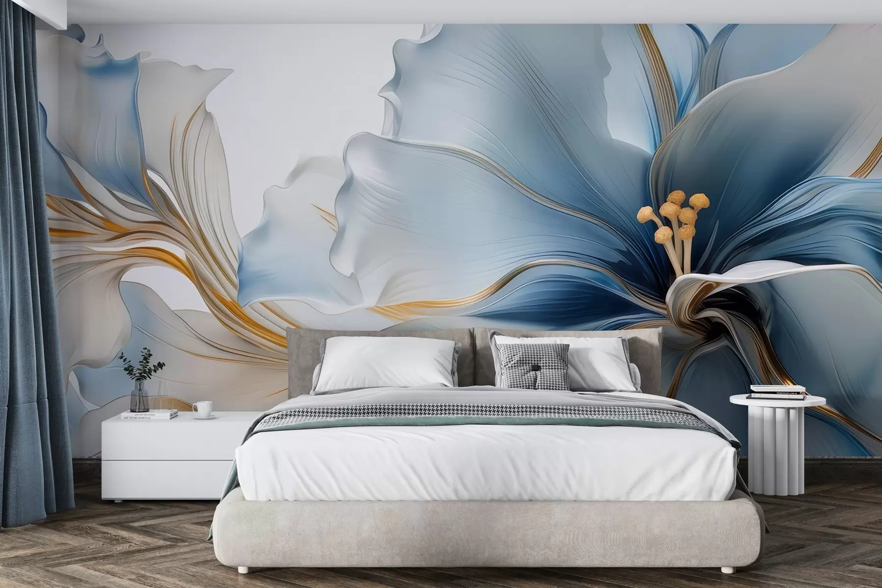 wall murals Delicate blue large flower w05006