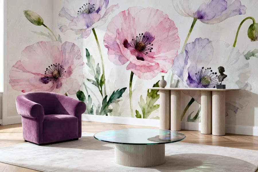 wall murals Watercolor poppies w05174