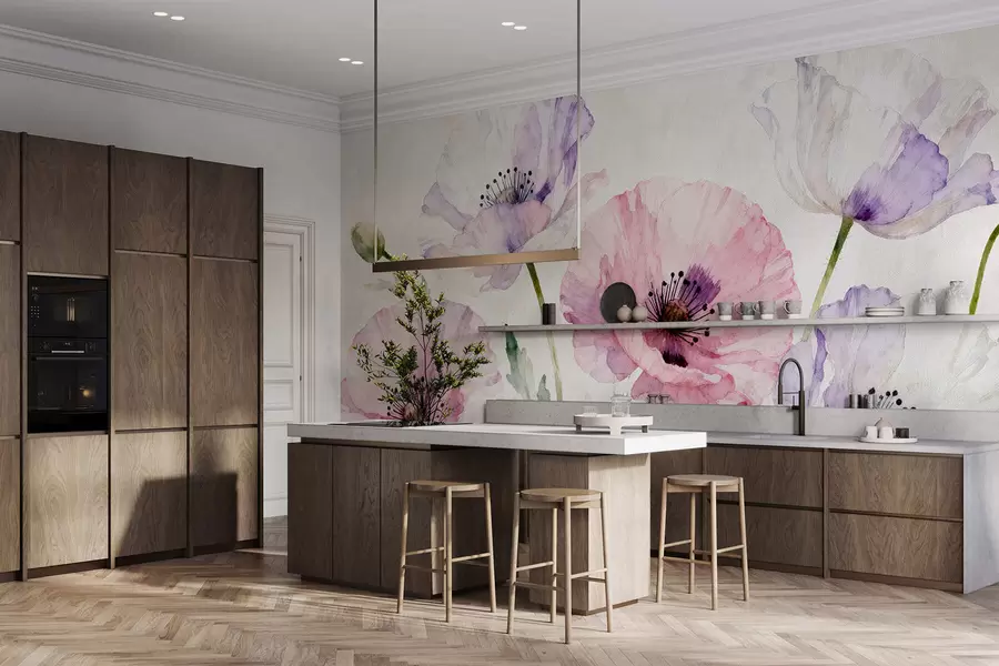 wall murals Watercolor poppies w05174