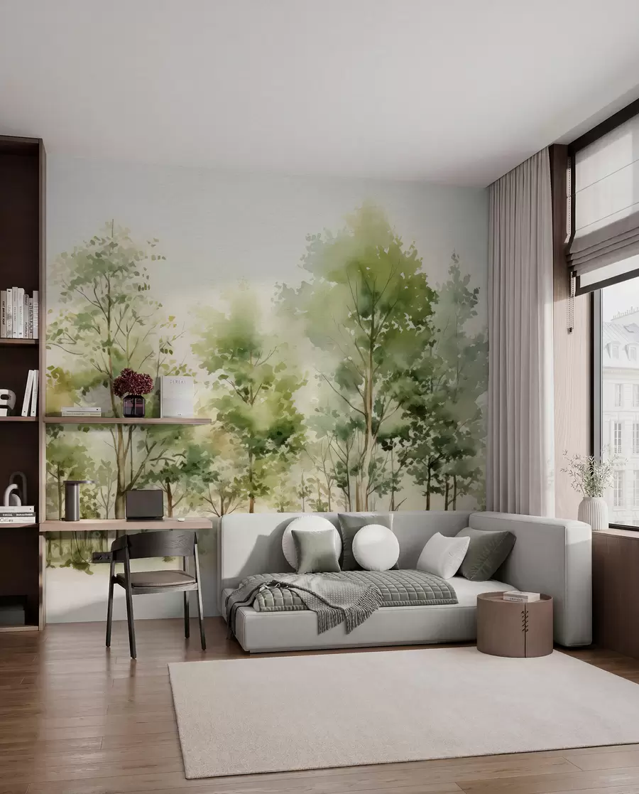 wall murals Watercolor deciduous forest w05180