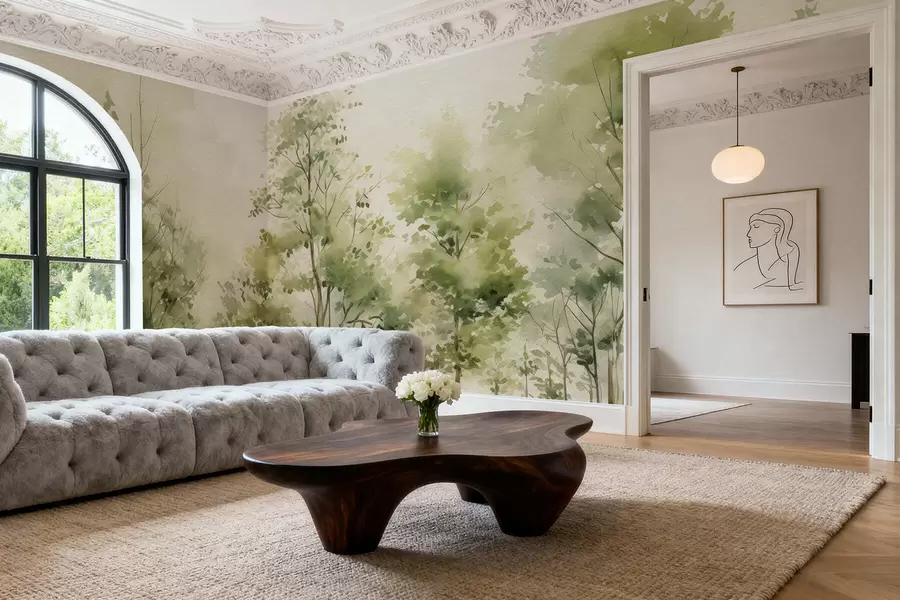 wall murals Watercolor deciduous forest w05180