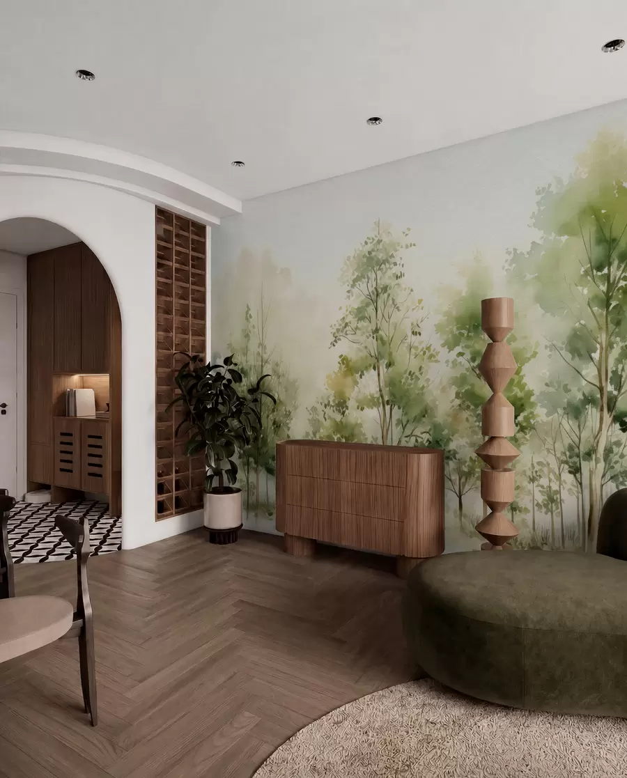 wall murals Watercolor deciduous forest w05180