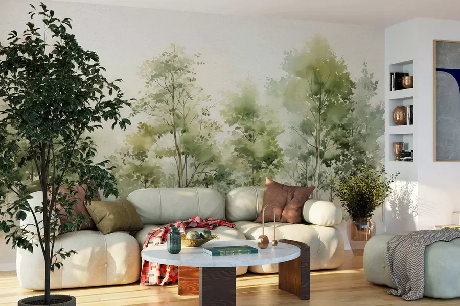 wall murals Watercolor deciduous forest w05180