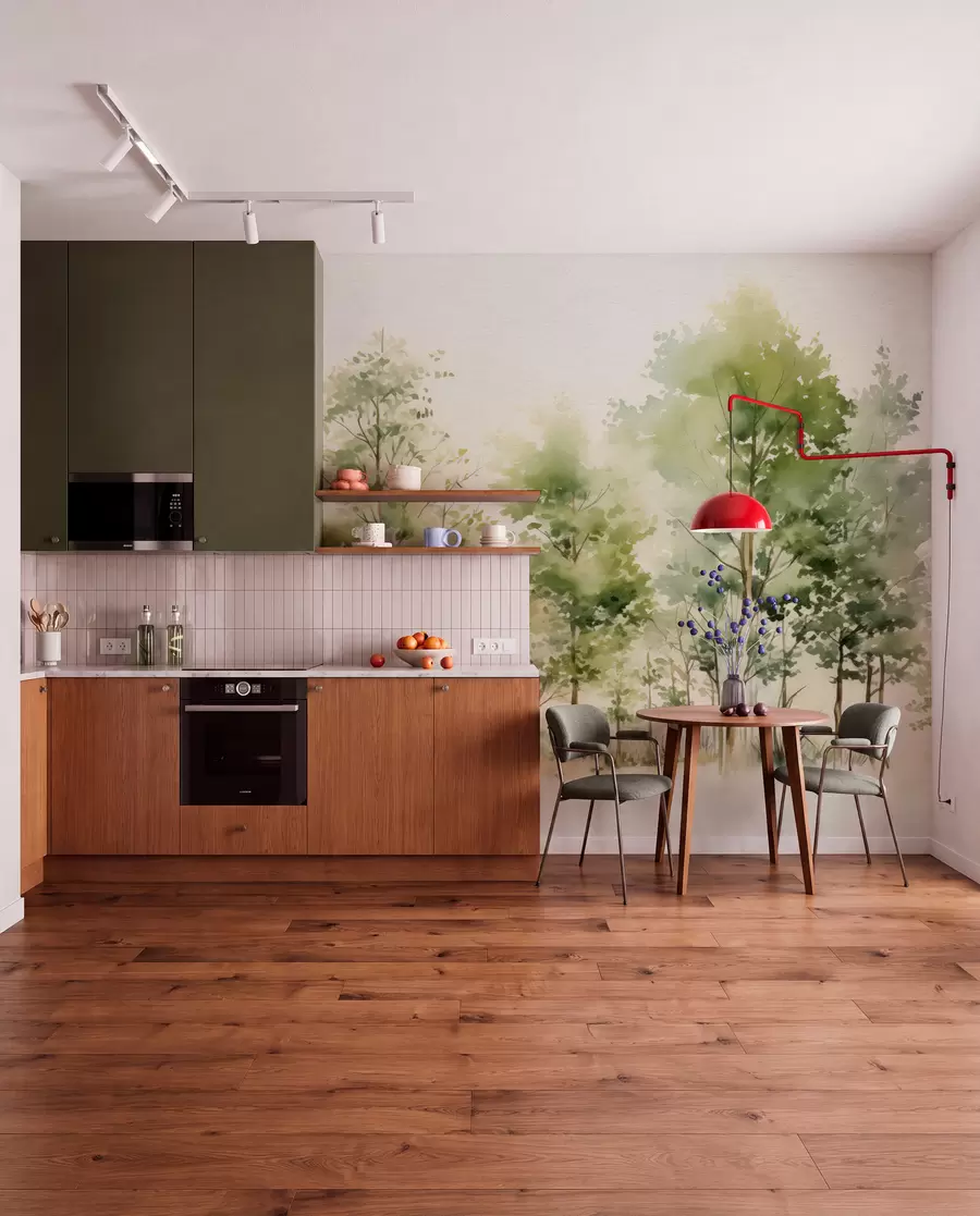 wall murals Watercolor deciduous forest w05180