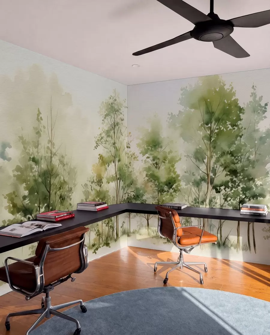 wall murals Watercolor deciduous forest w05180