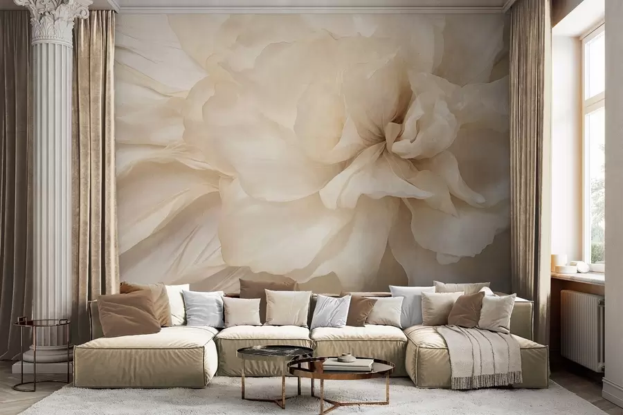wall murals Textured delicate, light-colored flower with translucent petals, soft abstract background w09632