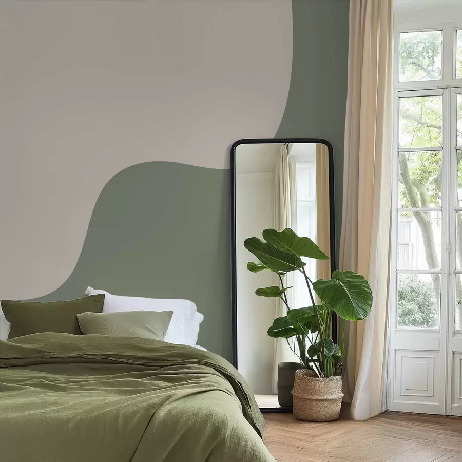 wall murals Smooth abstract shapes in light beige and green shades w05097