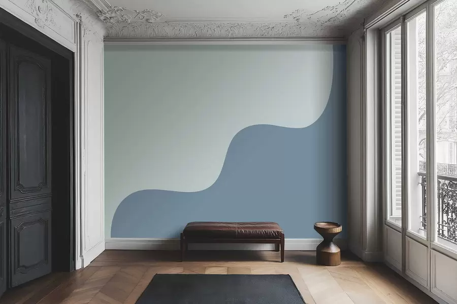 wall murals Smooth abstract shapes in light blue and blue tones w05097v1