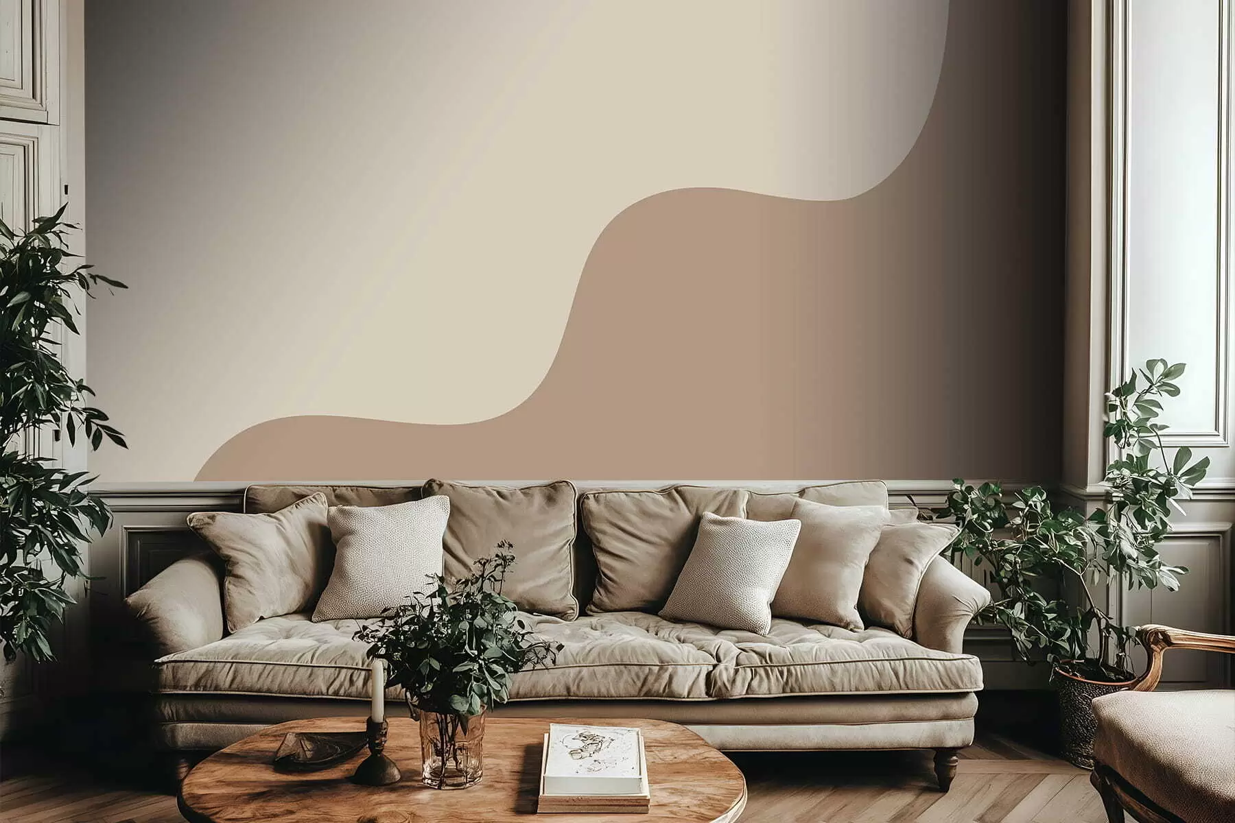 wall murals Smooth abstract shapes in light beige and brown tones w05097v2