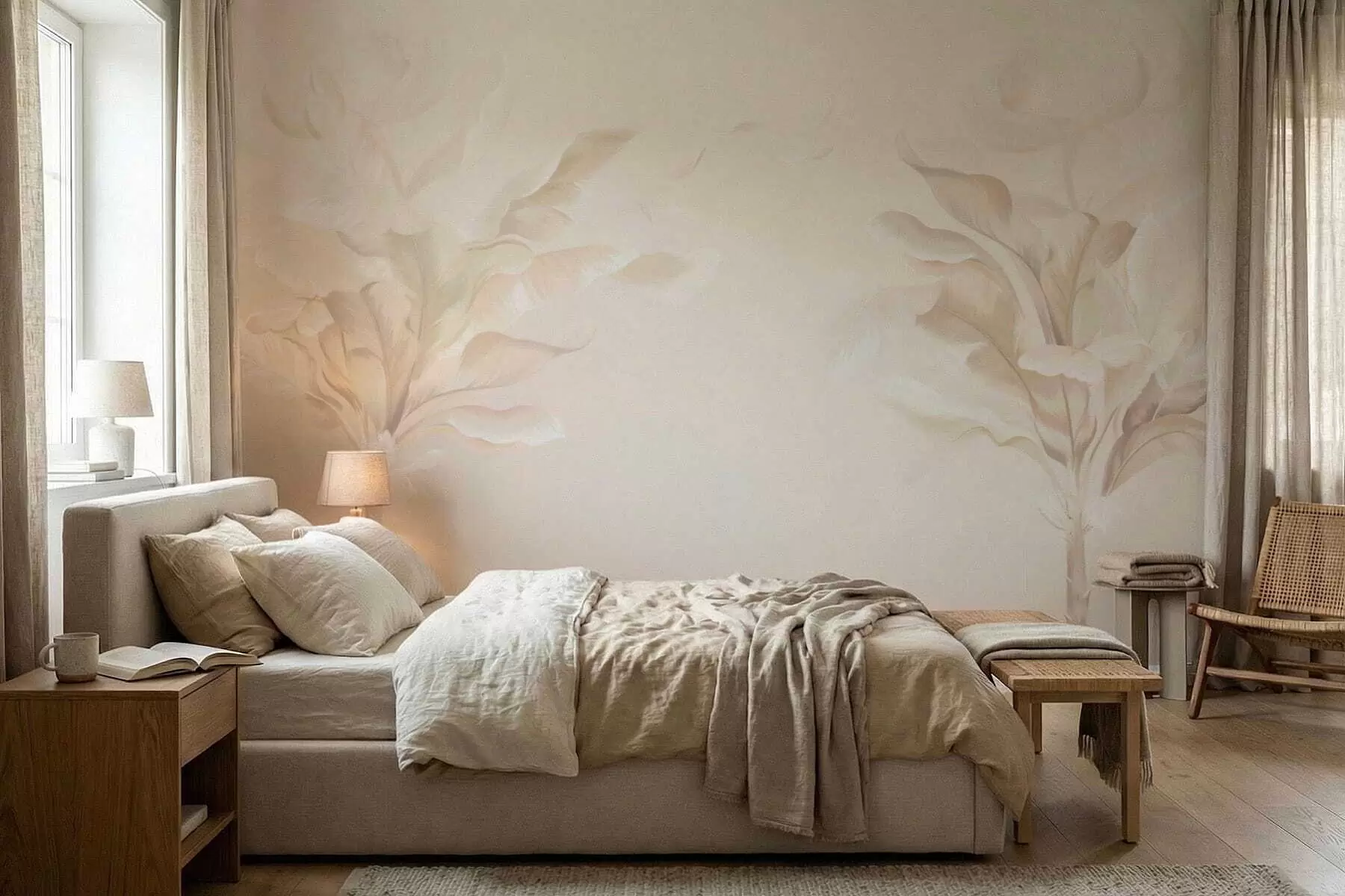 wall murals Airy decorative plants in warm creamy tones w05126
