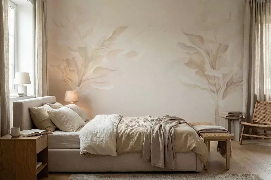 wall murals Airy decorative plants in warm creamy tones w05126