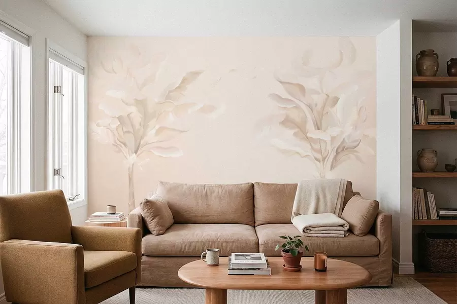 wall murals Airy decorative plants in warm creamy tones w05126