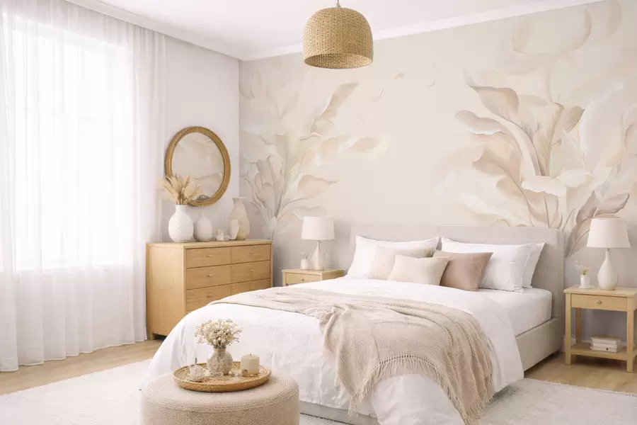 wall murals Airy decorative plants in warm creamy tones w05126