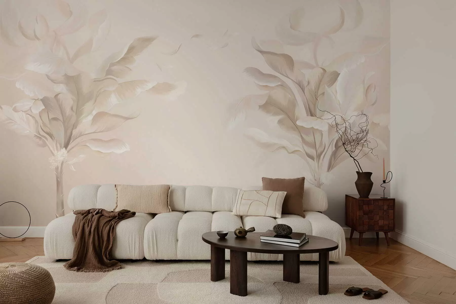 wall murals Airy decorative plants in warm creamy tones w05126