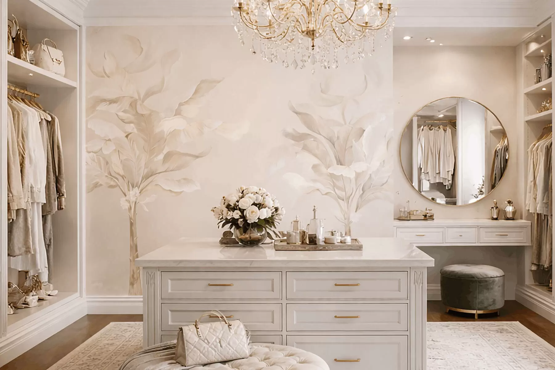 wall murals Airy decorative plants in warm creamy tones w05126