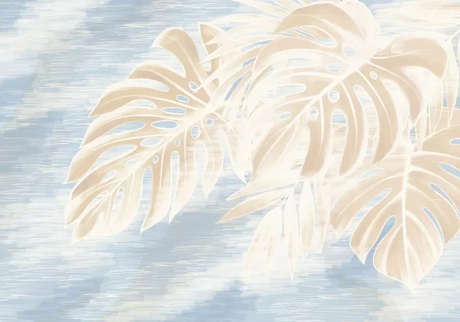 wall murals Abstract leaves in warm beige tones on a light background w05130