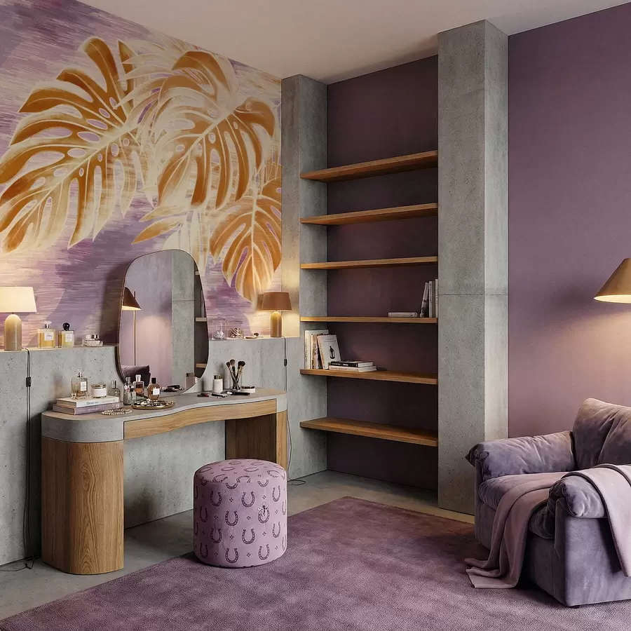 wall murals Leaves in warm orange tones on a purple background w05130v2