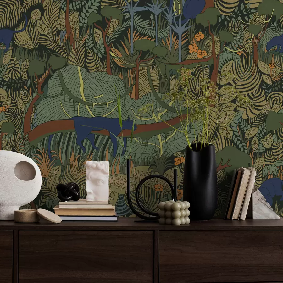 wall murals Dark forest scene with animals a01108v1