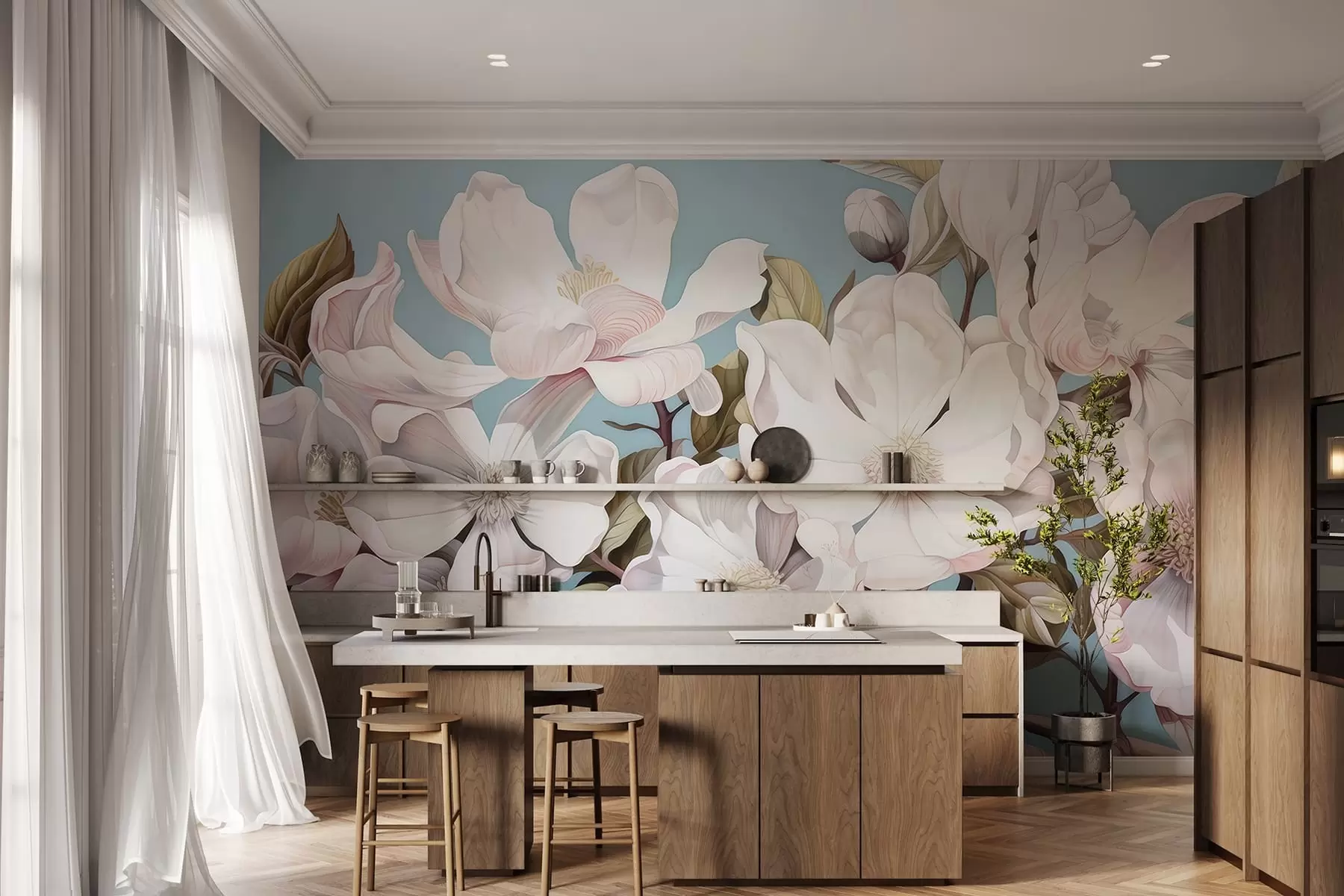 wall murals Lush flowers on a tree branch w05178