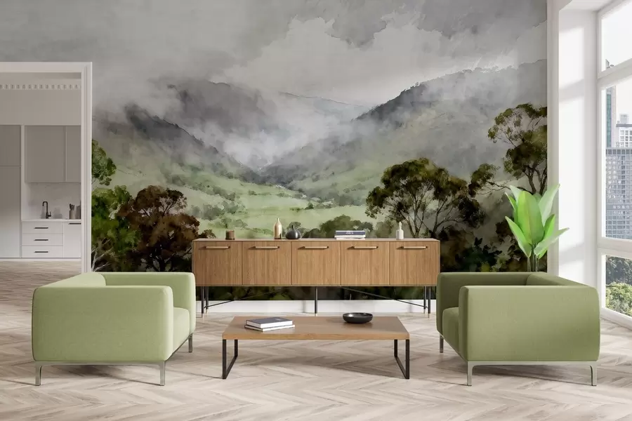 wall murals Painted landscape in the fog w05185