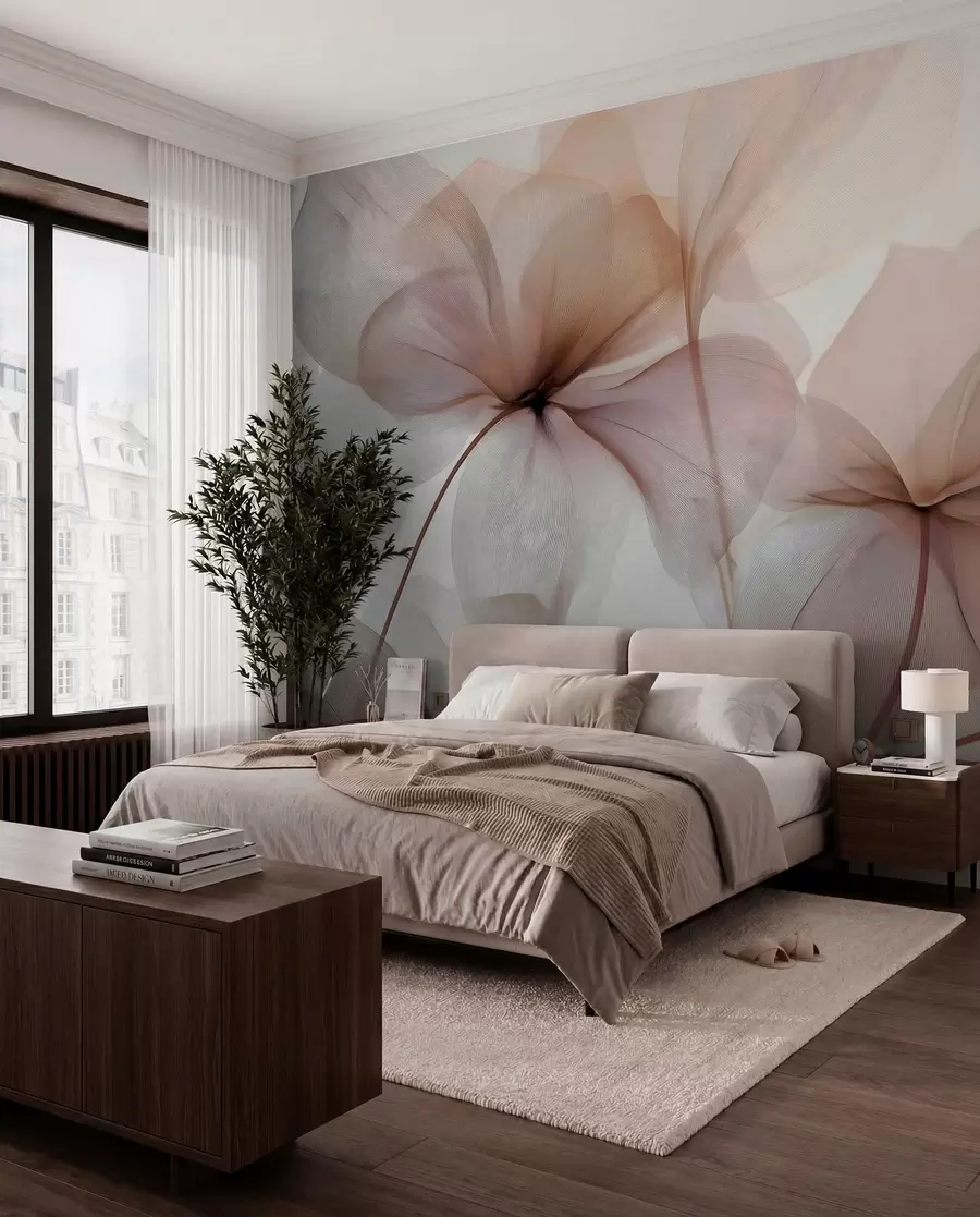 wall murals semi-transparent flowers with veins w05070