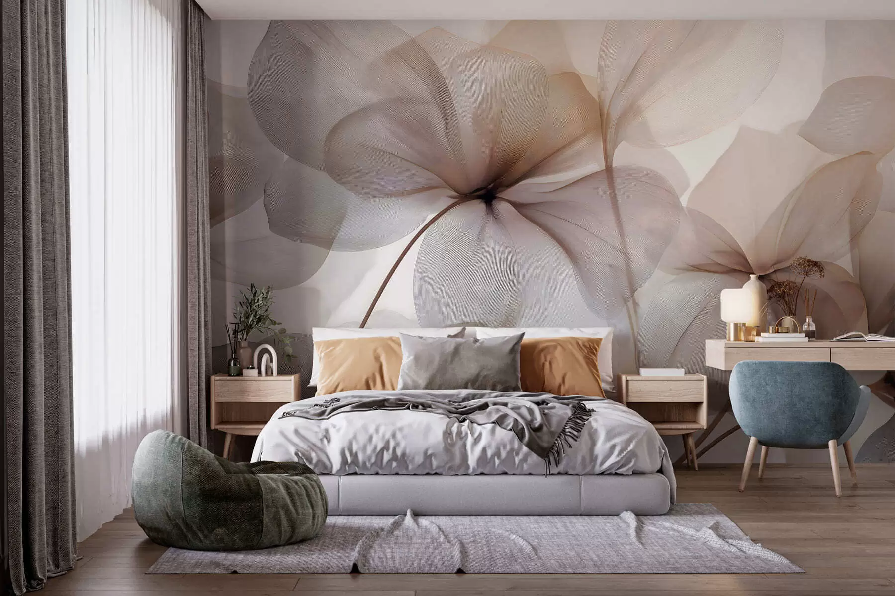 wall murals semi-transparent flowers with veins w05070