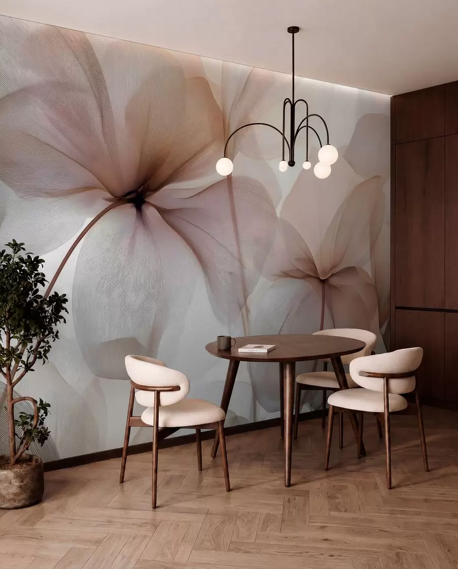 wall murals semi-transparent flowers with veins w05070