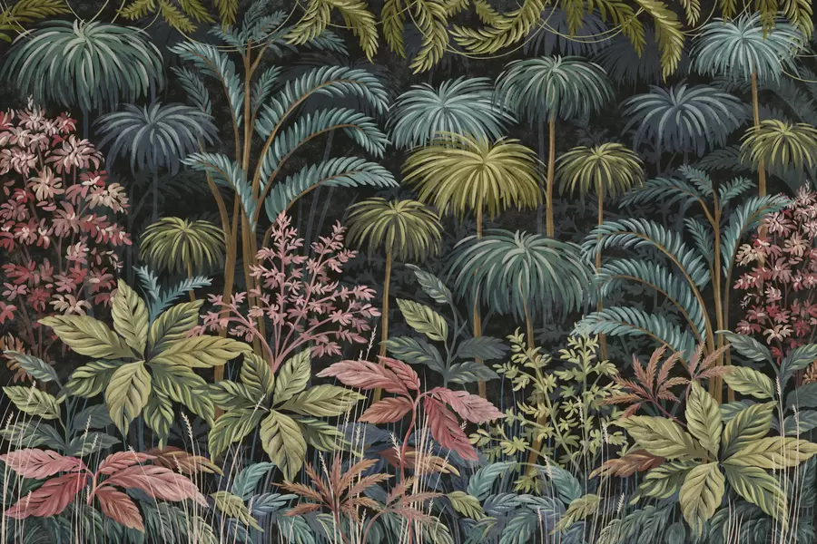 wall murals Dense tropical foliage with large leaves w05116