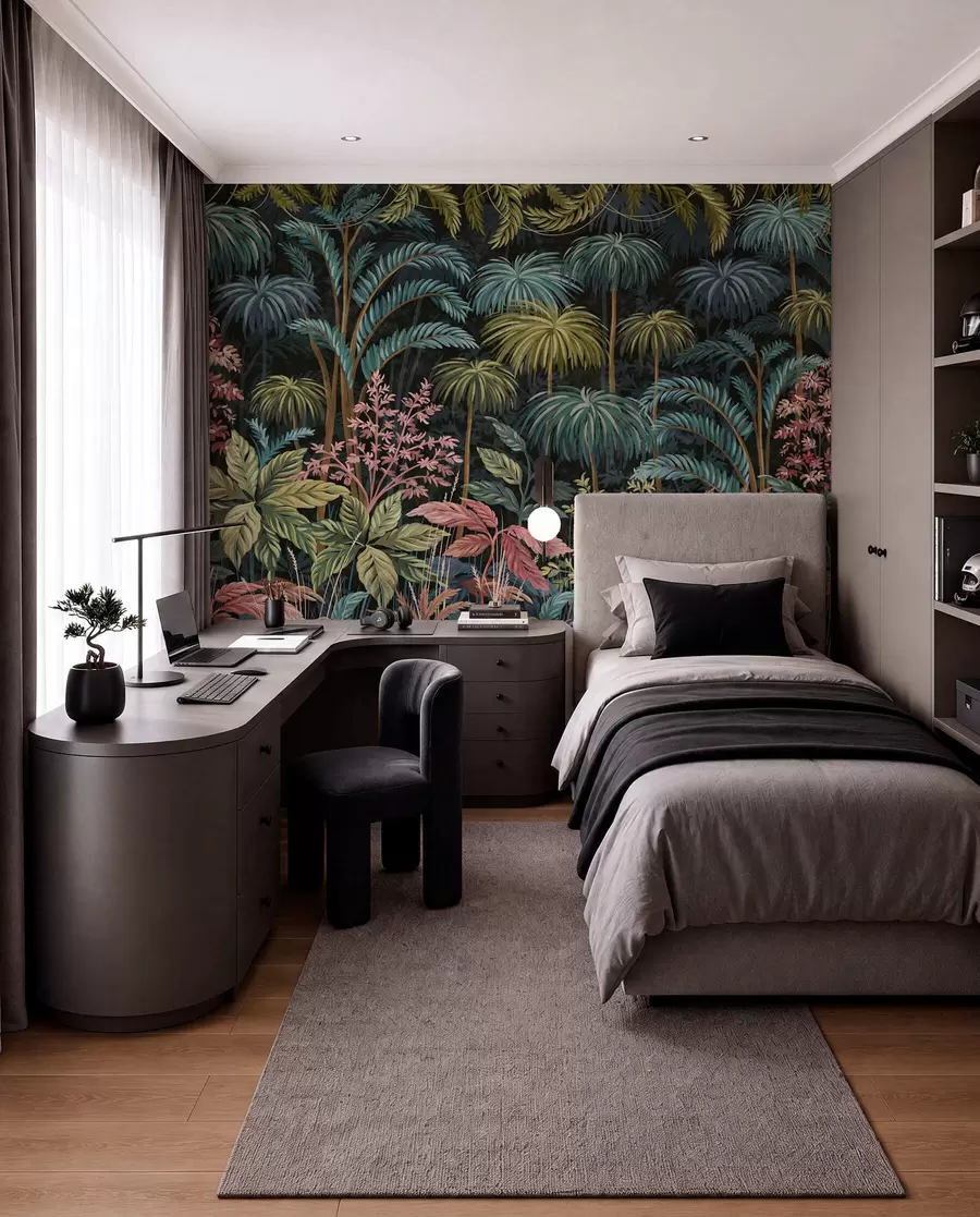 wall murals Dense tropical foliage with large leaves w05116
