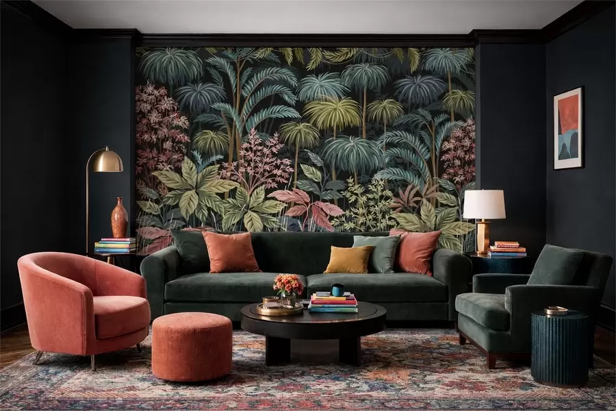wall murals Dense tropical foliage with large leaves w05116
