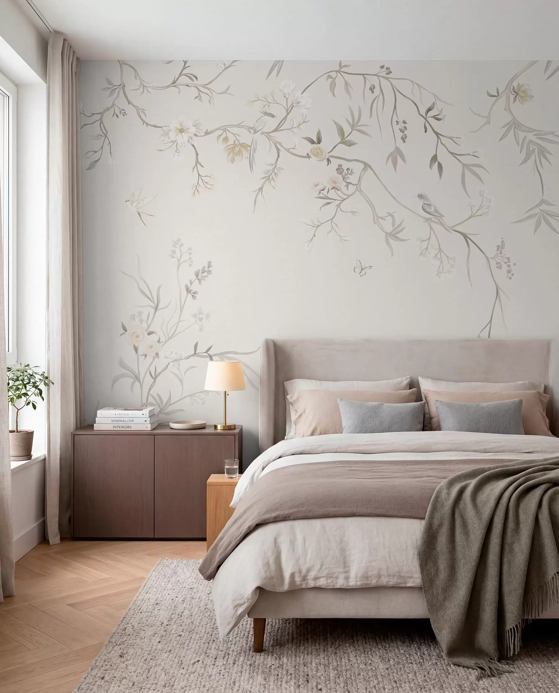 wall murals Delicate flowers and birds on a chalk background w05127
