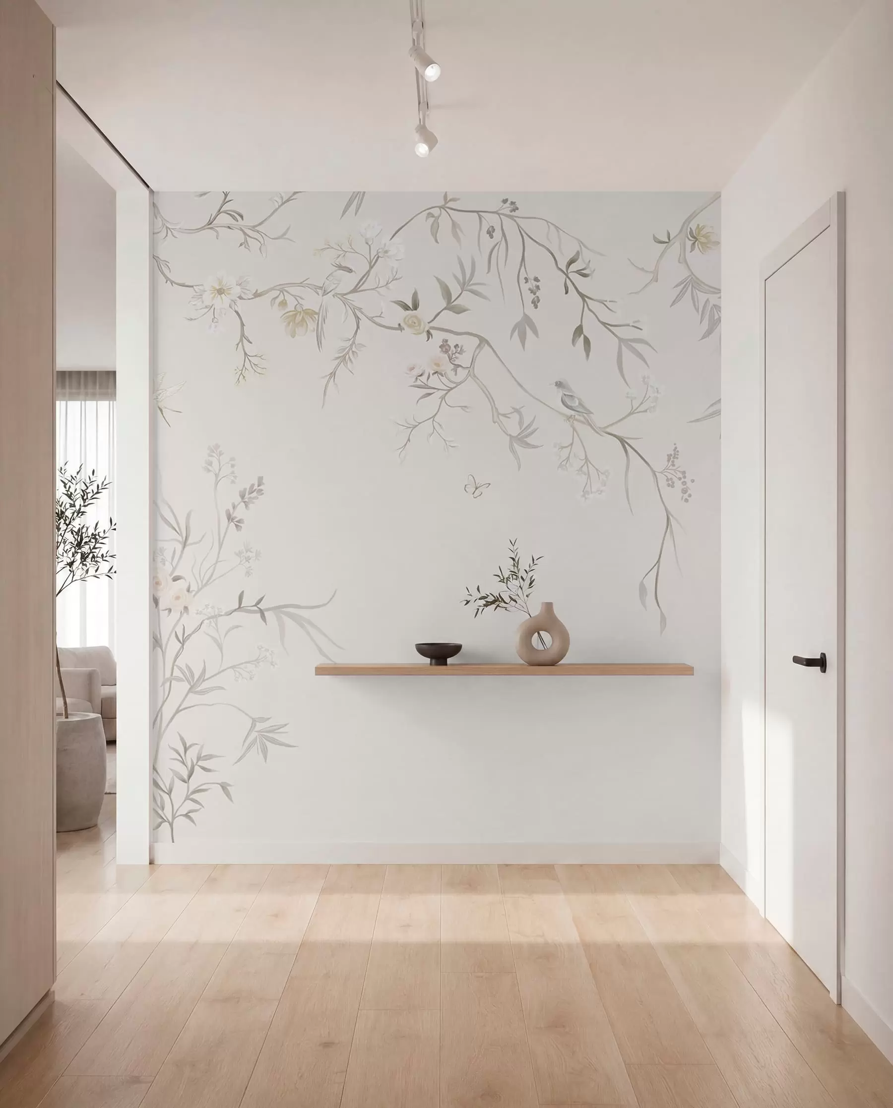 wall murals Delicate flowers and birds on a chalk background w05127