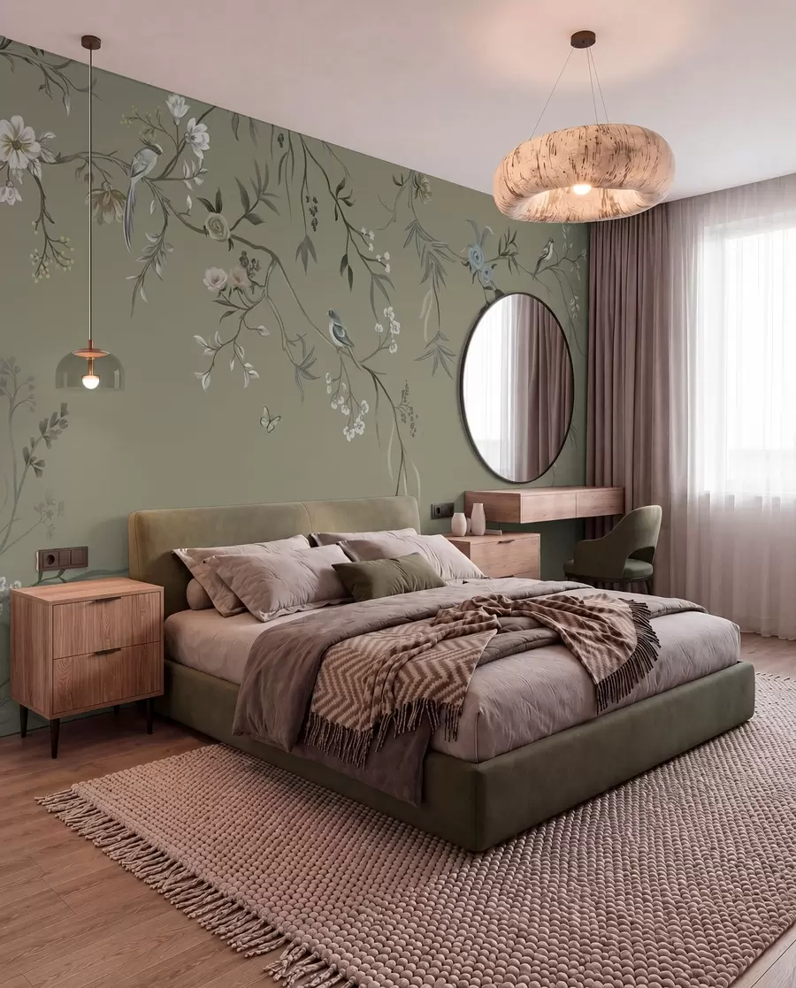 wall murals Floral motif with birds on gray background w05127v4