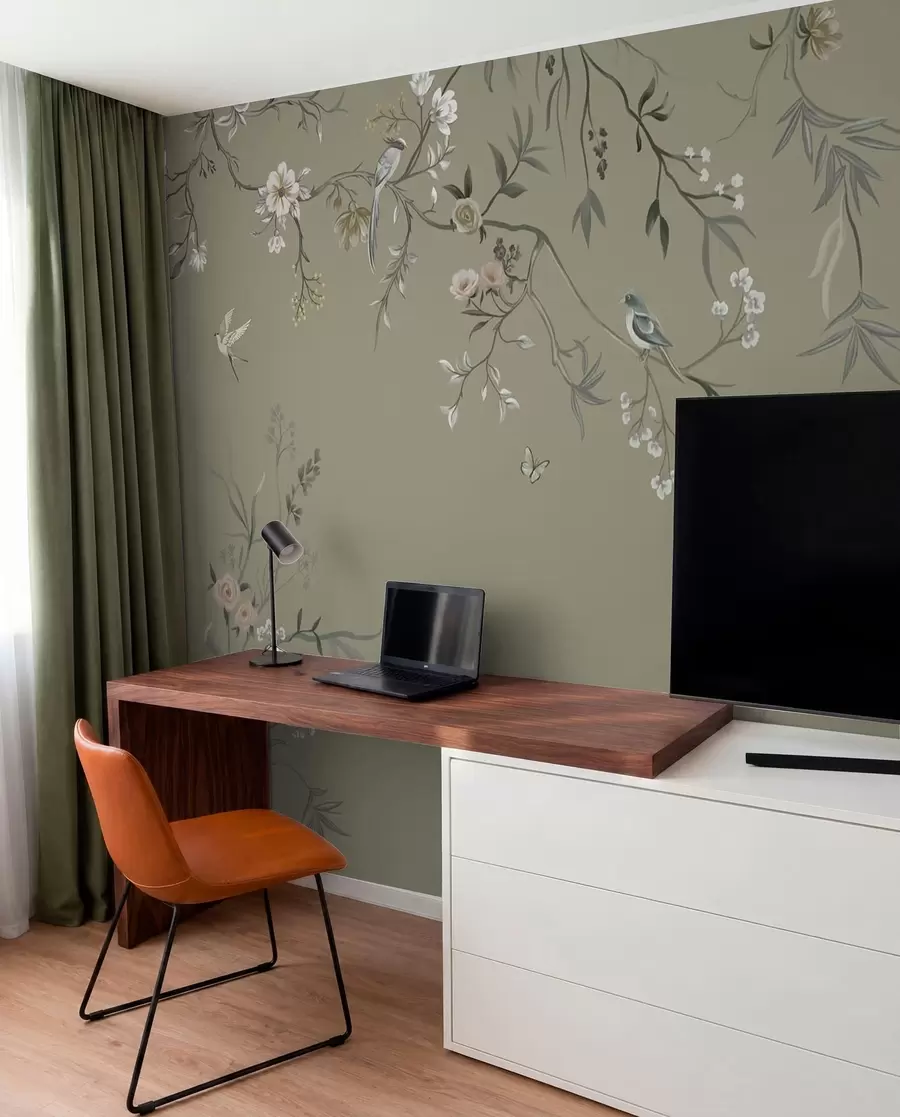 wall murals Floral motif with birds on gray background w05127v4